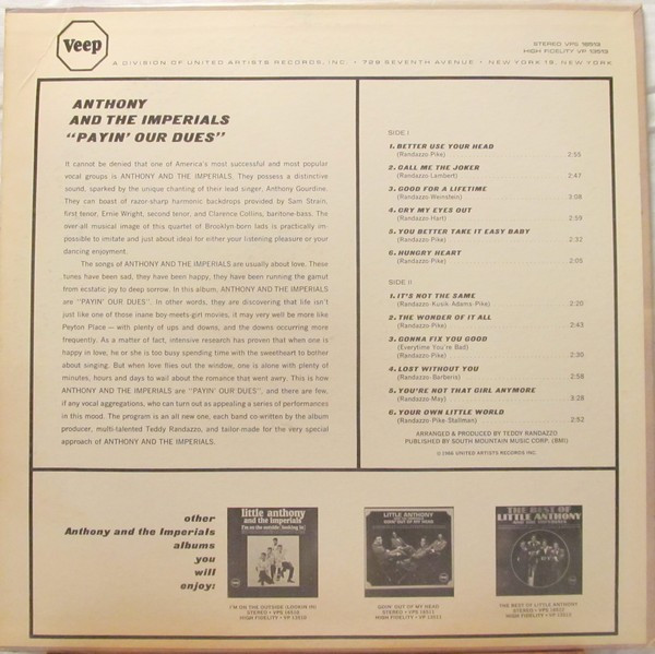 Little Anthony & The Imperials - Payin' Our Dues | Veep (VP 13513) - 3 Little Anthony & The Imperials - Payin' Our Dues | Veep (VP 13513) - 3