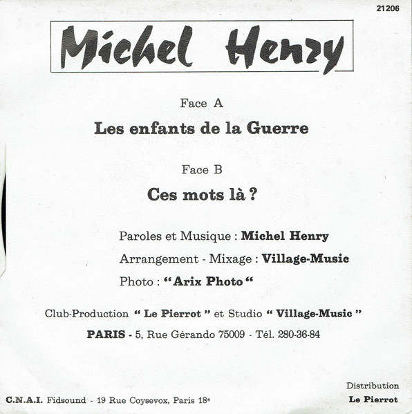 Michel Henry - Les Enfants De La Guerre | Not On Label (21206) - 2