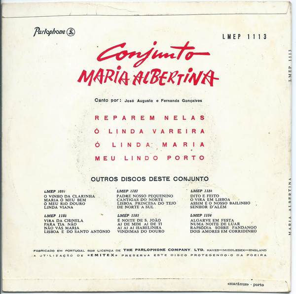 Conjunto Maria Albertina - Reparem Nelas | Parlophone (LMEP 1113) - 2