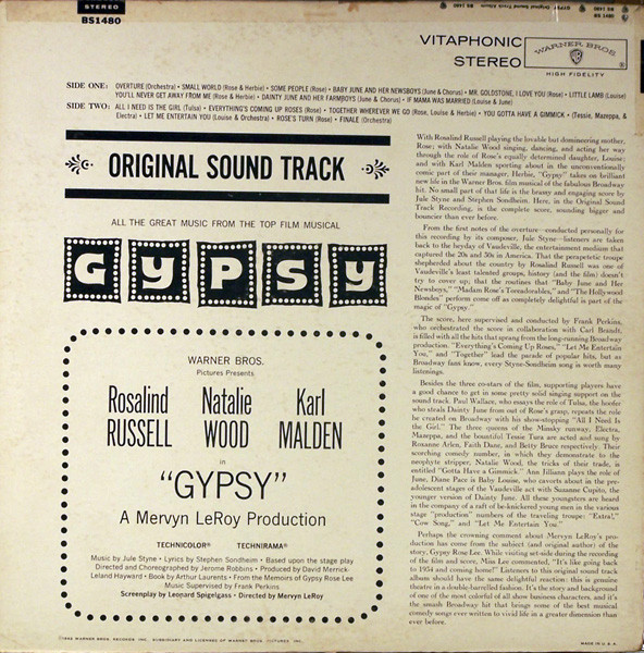 Rosalind Russell , Natalie Wood , Karl Malden - Gypsy (Original Sound Track) | Warner Bros. Records (BS 1480) - 2 Rosalind Russell , Natalie Wood , Karl Malden - Gypsy (Original Sound Track) | Warner Bros. Records (BS 1480) - 2