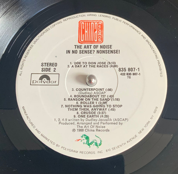 The Art Of Noise - In No Sense? Nonsense! | China Records (835 807-1) - 3