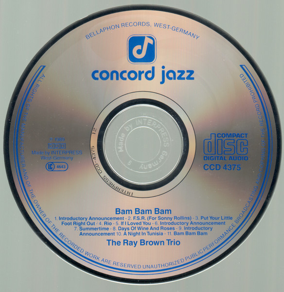 Ray Brown Trio Featuring Gene Harris & Jeff Hamilton - Bam Bam Bam | Concord Jazz (CCD-4375) - 3