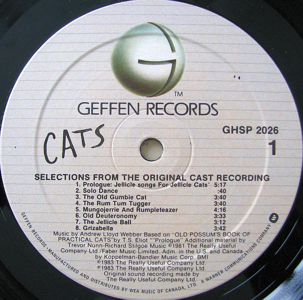 Andrew Lloyd Webber - Cats: Selections From The Original Broadway Cast Recording | Geffen Records (GHSP 2026) - 3
