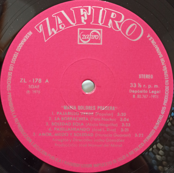 Maria Dolores Pradera - Maria Dolores Pradera | Zafiro (ZL-178) - 3