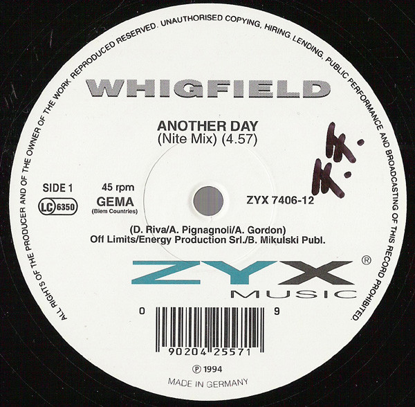 Whigfield - Another Day | ZYX Music (ZYX 7406-12)