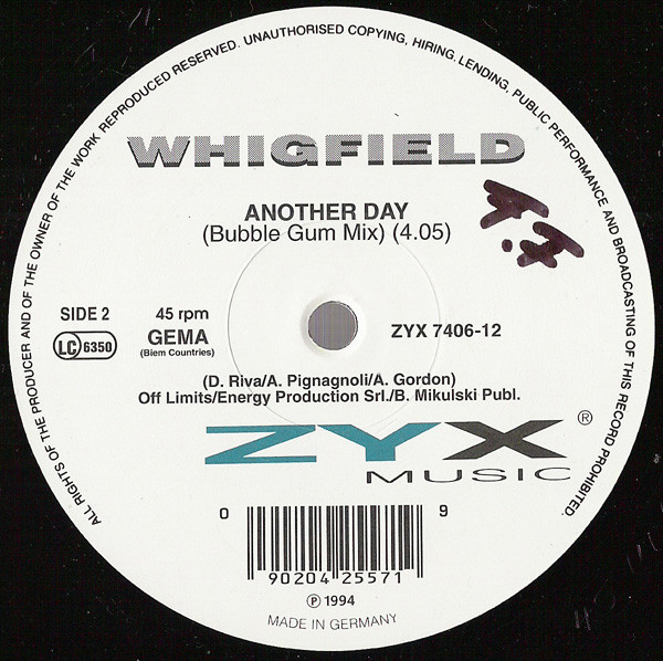Whigfield - Another Day | ZYX Music (ZYX 7406-12) - 2