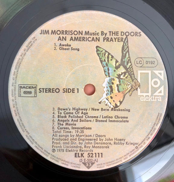 Jim Morrison Music By The Doors - An American Prayer | Elektra (ELK 52 111) - 3 Jim Morrison Music By The Doors - An American Prayer | Elektra (ELK 52 111) - 3