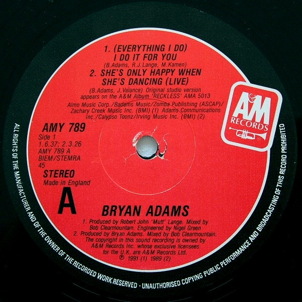 Bryan Adams - (Everything I Do) I Do It For You | A&M Records (AMY 789) - 3 Bryan Adams - (Everything I Do) I Do It For You | A&M Records (AMY 789) - 3