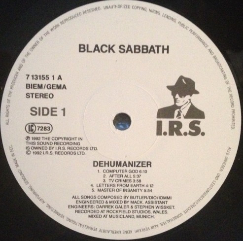 Black Sabbath - Dehumanizer | I.R.S. Records (713155 1) - 3