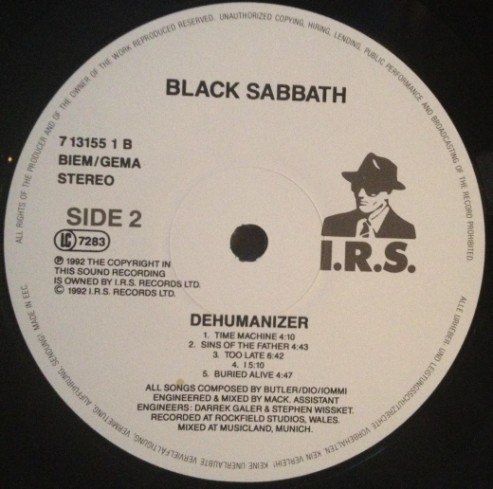 Black Sabbath - Dehumanizer | I.R.S. Records (713155 1) - 4