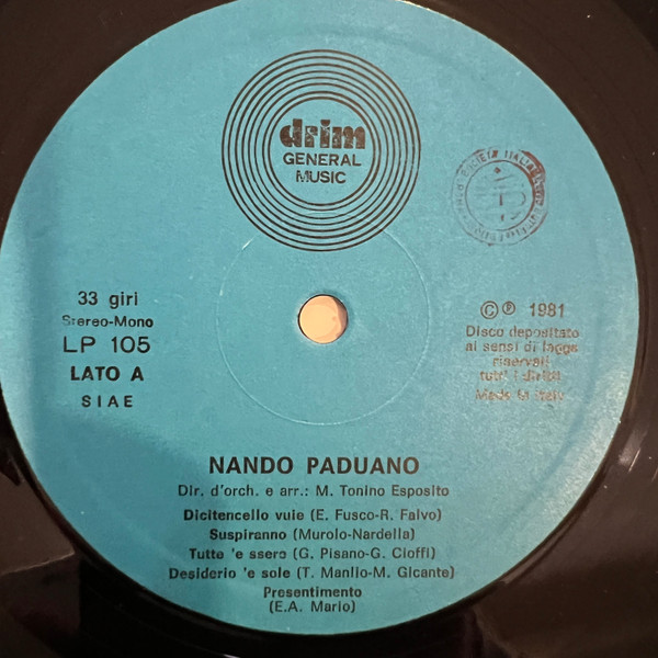 Nando Paduano - Napoli Canzone Mia | Drim General Music (LP 105) - 3 Nando Paduano - Napoli Canzone Mia | Drim General Music (LP 105) - 3