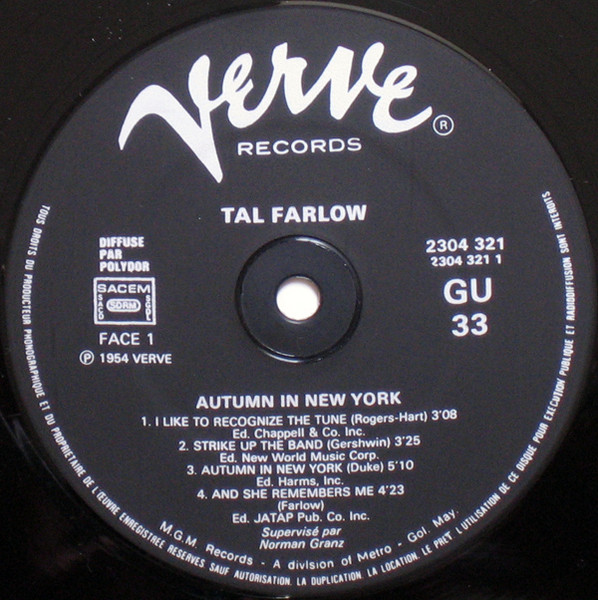 Tal Farlow - Autumn In New York | Verve Records (2304 321) - 3 Tal Farlow - Autumn In New York | Verve Records (2304 321) - 3