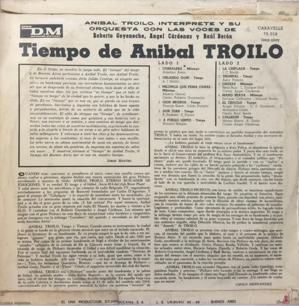 Aníbal Troilo Y Su Orquesta Típica Con Las Voces De Roberto Goyeneche , Angel Cárdenas Y Raúl Berón - Tiempo De Anibal Troilo | Serie D.M. Difusión Musical (70.028) - 2