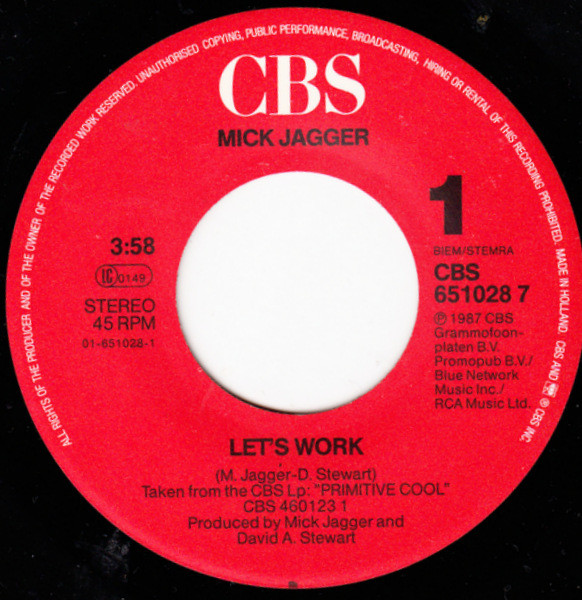 Mick Jagger - Let's Work | CBS (CBS 651028 7) - 3