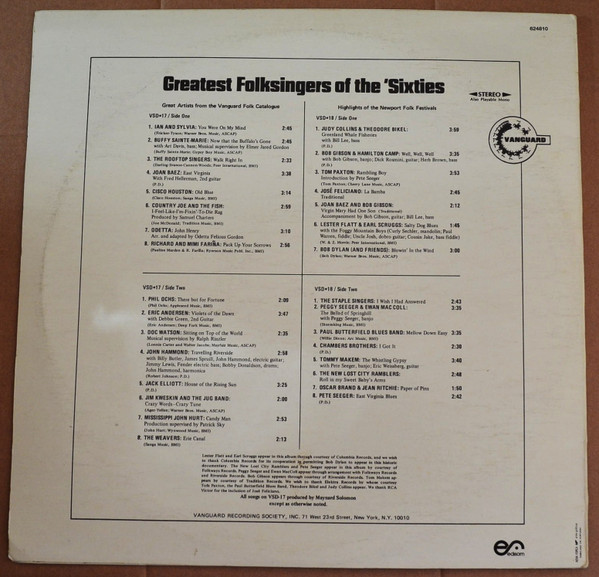 Various - Greatest Folksingers Of The 'Sixties | Vanguard (624810) - 2 Various - Greatest Folksingers Of The 'Sixties | Vanguard (624810) - 2
