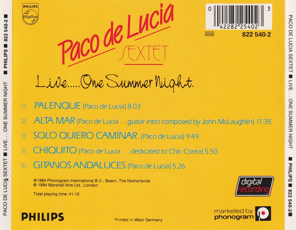 Paco De Lucia Sextet - Live... One Summer Night | Philips (822 540-2) - 2