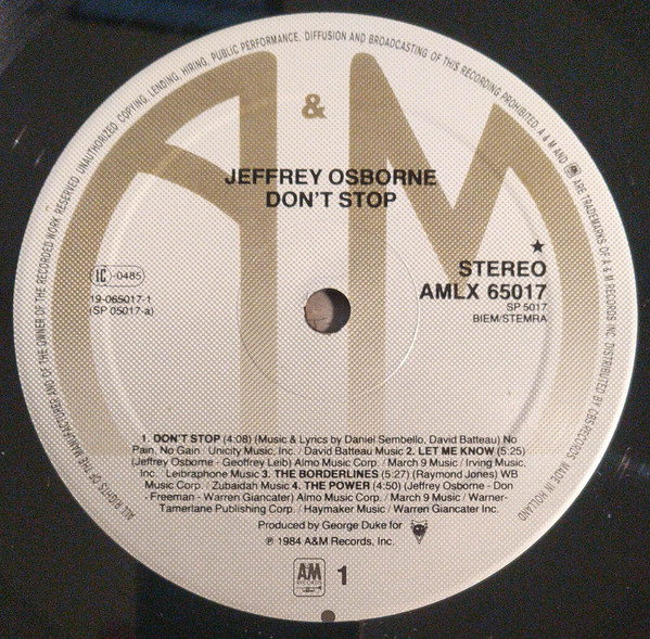 Jeffrey Osborne - Don't Stop | A&M Records (AMLX 65017)