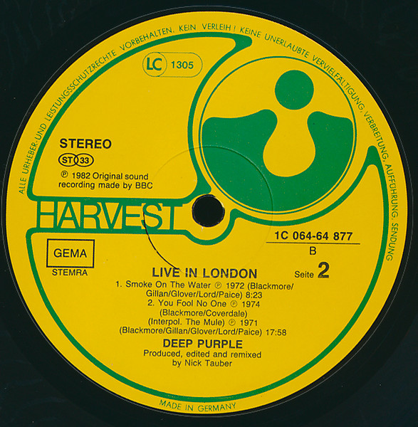 Deep Purple - Live In London | Harvest (1C 064-64 877) - 4 Deep Purple - Live In London | Harvest (1C 064-64 877) - 4