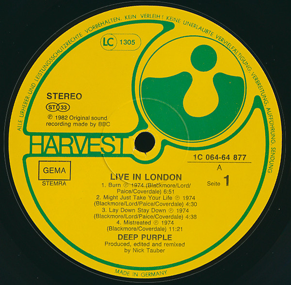 Deep Purple - Live In London | Harvest (1C 064-64 877) - 3 Deep Purple - Live In London | Harvest (1C 064-64 877) - 3