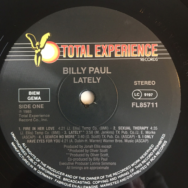 Billy Paul - Lately | Total Experience Records (FL85711) - main Billy Paul - Lately | Total Experience Records (FL85711) - main