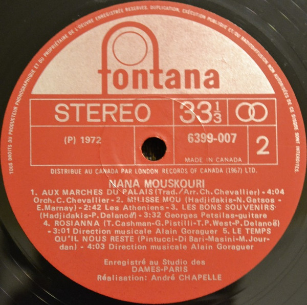 Nana Mouskouri - Une Voix Qui Vient Du Coeur [Vinyl] | Fontana (6399 007) - 4