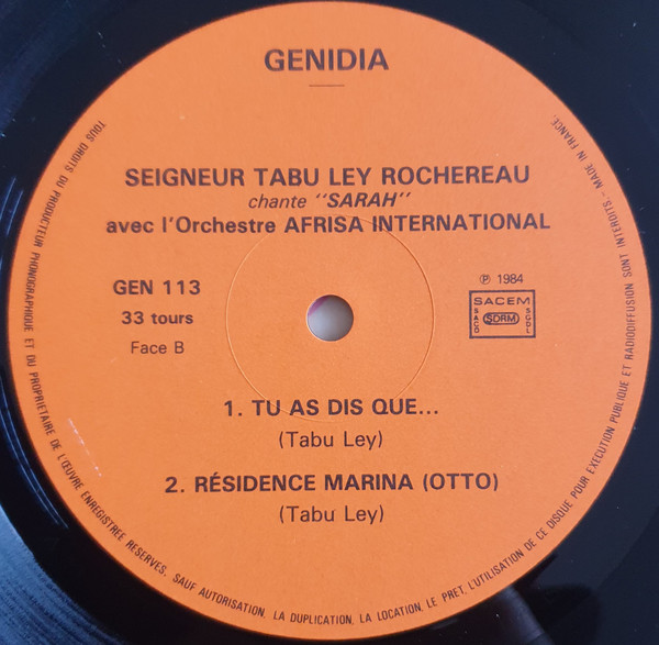 Tabu Ley Rochereau Avec Orchestre Afrisa L'International - Chante Sarah | Genidia (GEN 113) - 4 Tabu Ley Rochereau Avec Orchestre Afrisa L'International - Chante Sarah | Genidia (GEN 113) - 4