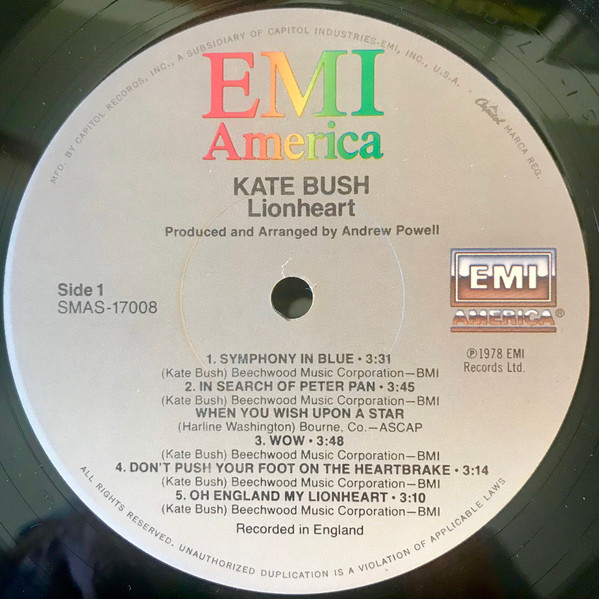 Kate Bush - Lionheart | EMI America (SMAS-17008) - 4 Kate Bush - Lionheart | EMI America (SMAS-17008) - 4