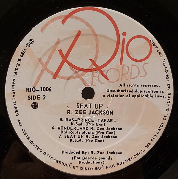 R. Zee Jackson - Seat Up [Vinyl] | Rio Records (RIO-1006) - 4