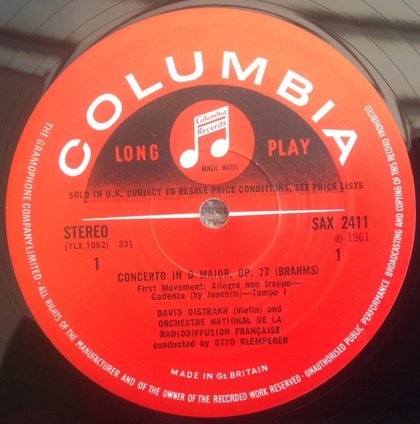 Johannes Brahms - Orchestre National De France , David Oistrach , Otto Klemperer - Brahms Violin Concerto | Columbia (SAX 2411) - 4