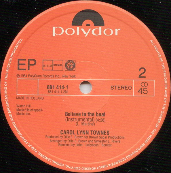 Carol Lynn Townes - Believe In The Beat | Polydor (881 414-1) - 2