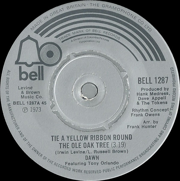 Dawn Featuring Tony Orlando - Tie A Yellow Ribbon Round The Ole Oak Tree | Bell Records (BELL 1287) - main