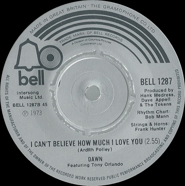 Dawn Featuring Tony Orlando - Tie A Yellow Ribbon Round The Ole Oak Tree | Bell Records (BELL 1287) - 2