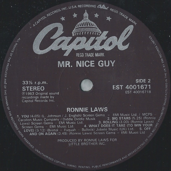 Ronnie Laws - Mr. Nice Guy | Capitol Records (EST 4001671) - 4