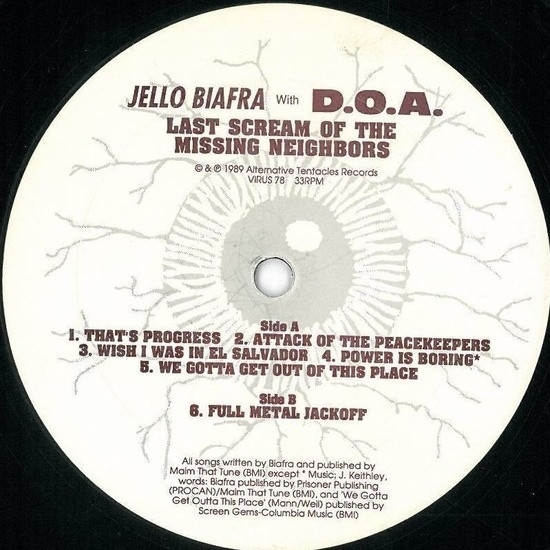Jello Biafra With D.O.A. - Last Scream Of The Missing Neighbors | Alternative Tentacles (VIRUS 78) - 3