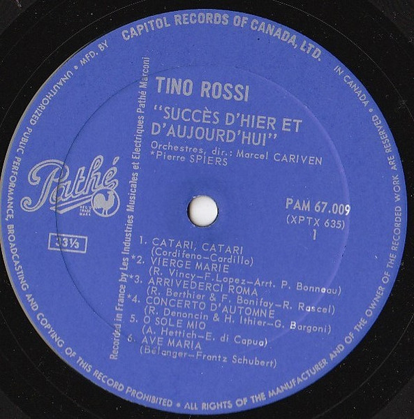 Tino Rossi - Succès D'Hier Et D'Aujourd'Hui | Pathé (PAM 67009) - 4 Tino Rossi - Succès D'Hier Et D'Aujourd'Hui | Pathé (PAM 67009) - 4