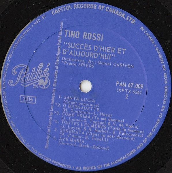 Tino Rossi - Succès D'Hier Et D'Aujourd'Hui | Pathé (PAM 67009) - 3 Tino Rossi - Succès D'Hier Et D'Aujourd'Hui | Pathé (PAM 67009) - 3