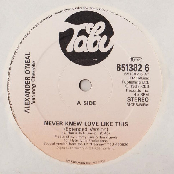Alexander O'Neal Featuring Cherrelle - Never Knew Love Like This (Extended Version) | Tabu Records (651382 6) - 3 Alexander O'Neal Featuring Cherrelle - Never Knew Love Like This (Extended Version) | Tabu Records (651382 6) - 3