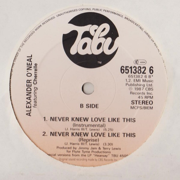 Alexander O'Neal Featuring Cherrelle - Never Knew Love Like This (Extended Version) | Tabu Records (651382 6) - 4 Alexander O'Neal Featuring Cherrelle - Never Knew Love Like This (Extended Version) | Tabu Records (651382 6) - 4
