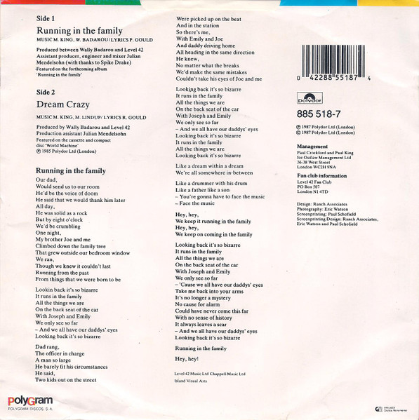 Level 42 - Running In The Family | Polydor (885 518-7) - 2