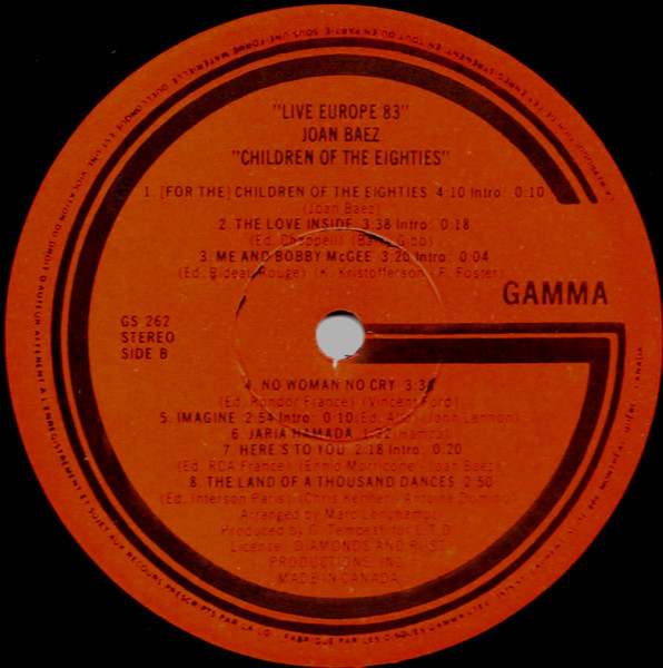 Joan Baez - Live Europe 83 - Children Of The Eighties | Gamma (GS 262) - 4 Joan Baez - Live Europe 83 - Children Of The Eighties | Gamma (GS 262) - 4