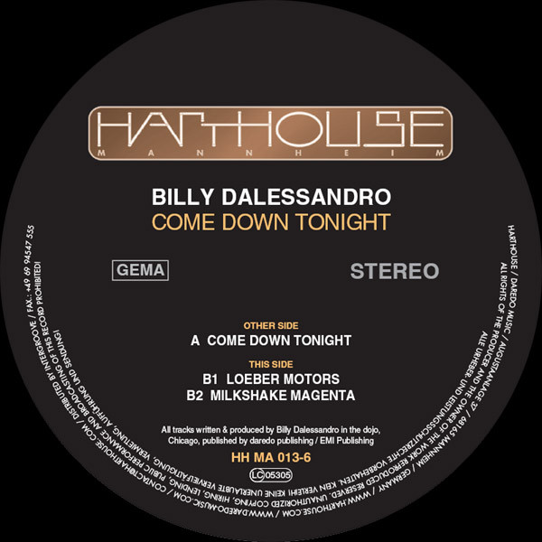 Billy Dalessandro - Come Down Tonight | Harthouse Mannheim (HH MA 013-6)