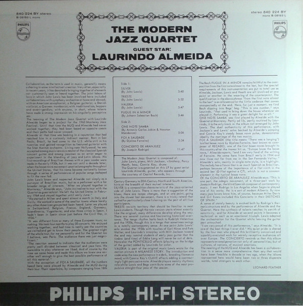 The Modern Jazz Quartet Guest Star Laurindo Almeida - The Modern Jazz Quartet Guest Star Laurindo Almeida | Philips (840224 BY) - 2 The Modern Jazz Quartet Guest Star Laurindo Almeida - The Modern Jazz Quartet Guest Star Laurindo Almeida | Philips (840224 BY) - 2