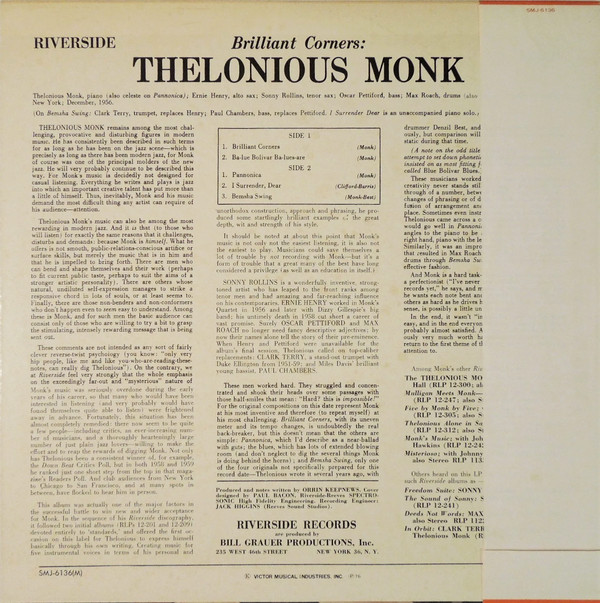 Thelonious Monk = Thelonious Monk - Brilliant Corners = ブリリアント・コーナーズ | Riverside Records (SMJ-6136(M)) - 3