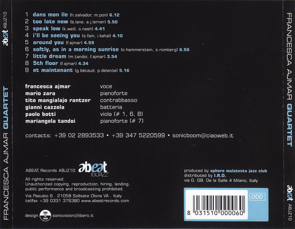 Francesca Ajmar Quartet - Francesca Ajmar Quartet | Abeat Records (ABJZ10) - 2 Francesca Ajmar Quartet - Francesca Ajmar Quartet | Abeat Records (ABJZ10) - 2