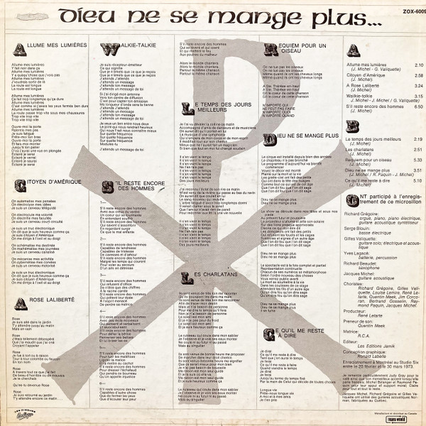 Jacques Michel - Dieu Ne Se Mange Plus... [Vinyl] | Les Disques Zodiaque (ZOX-6009) - 2
