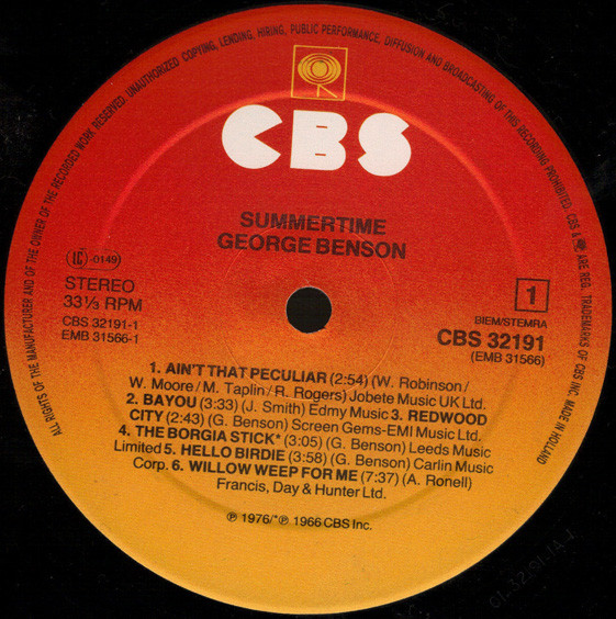 George Benson - Summertime | CBS (CBS 32191) - 3 George Benson - Summertime | CBS (CBS 32191) - 3