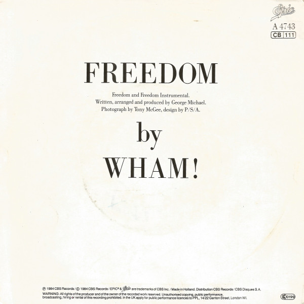 Wham! - Freedom | Epic (EPCA 4743) - 2
