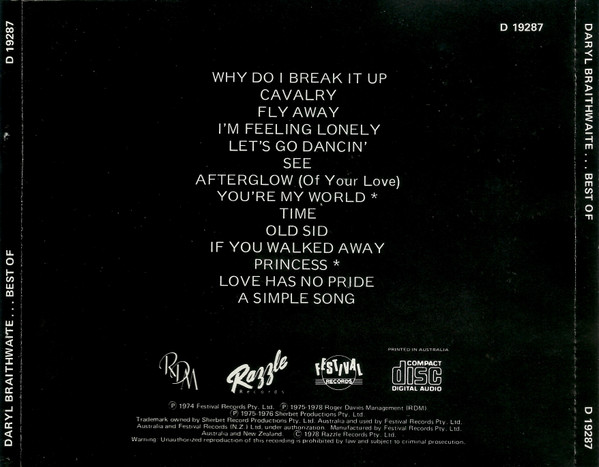 Daryl Braithwaite - Best Of CD | Razzle (D 19287) - 3