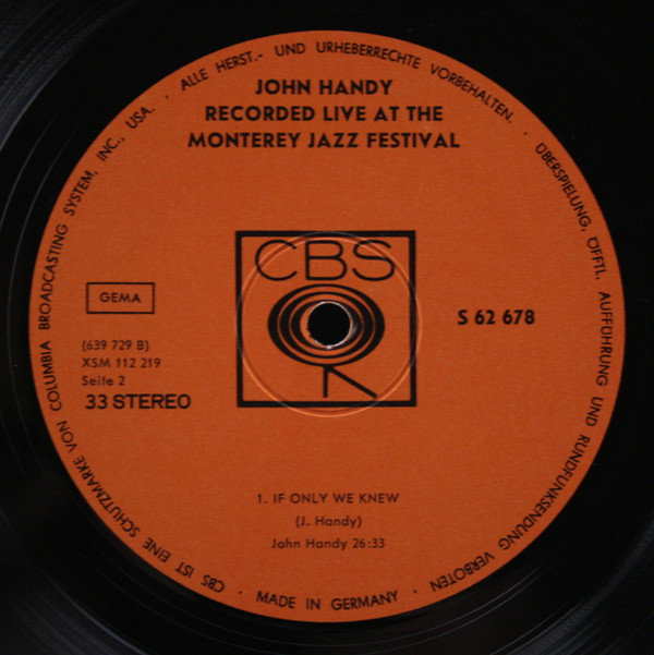 John Handy - Recorded Live At The Monterey Jazz Festival | CBS (S 62 678) - 3