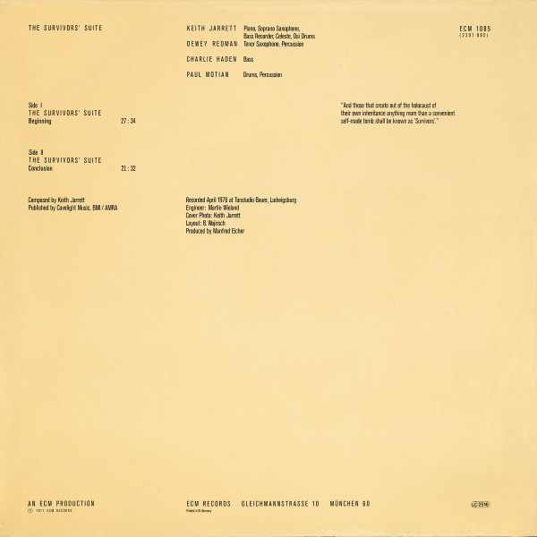 Keith Jarrett - The Survivors' Suite | ECM Records (ECM 1085) - 2 Keith Jarrett - The Survivors' Suite | ECM Records (ECM 1085) - 2